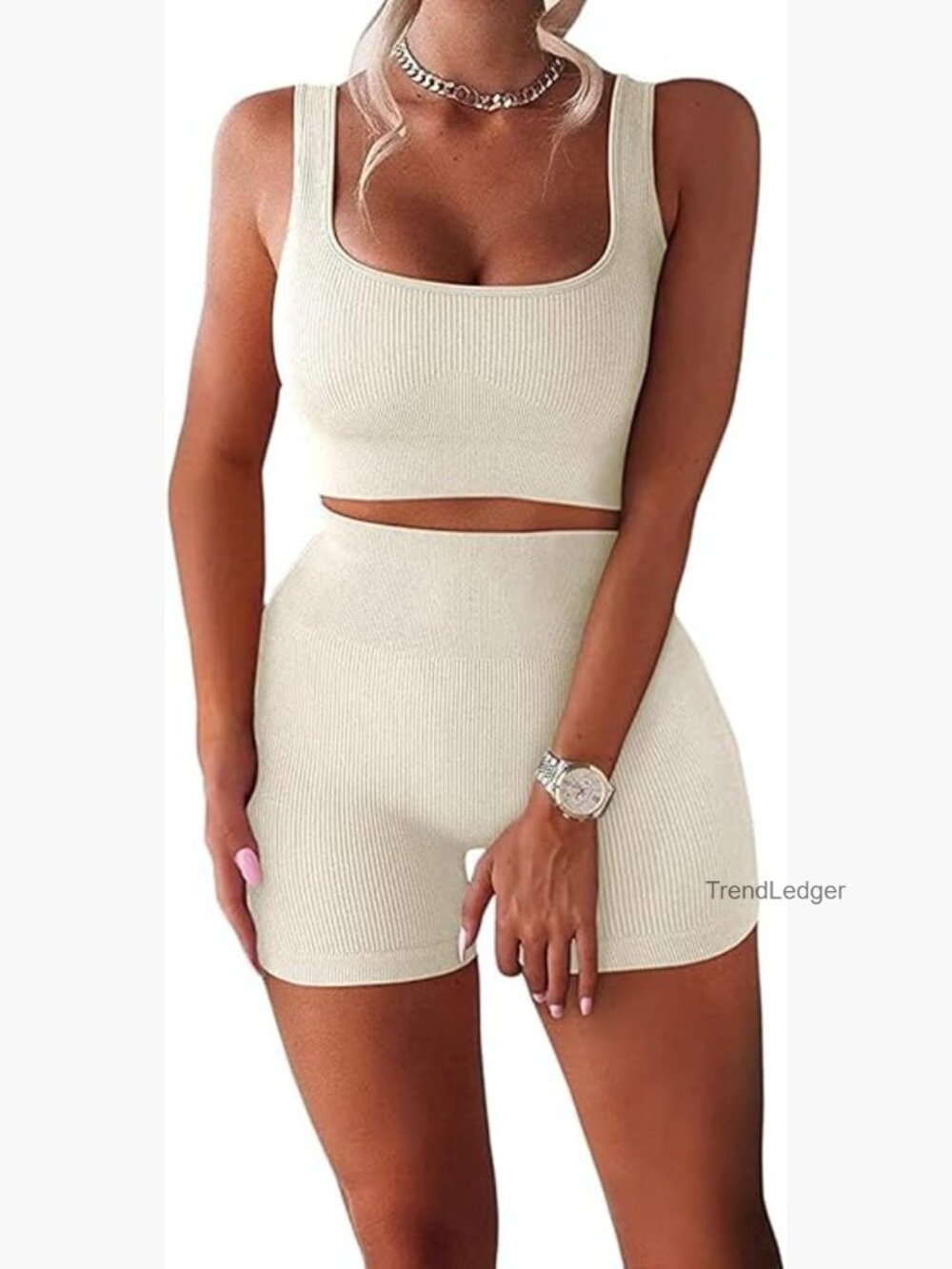 Seamless Ribbed Workout Set Tank Top High Waist Yoga Shorts